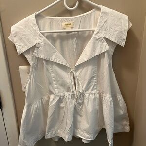 Anthropologie Maeve White Tie-Front Blouse